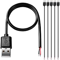 USB Pigtail Kabel 10 Stück – 2-adrig, 0,3 M, Offenes Ende, Für Stromversorgung (kein Datentransfer), 12V/3A