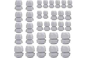 CYH 32 Pcs Grey Cable Glands Joints, Waterproof Wire Cable Connector Electrical Conduit Plastic Stuffing, with Locknut and Seal for Garden Outdoor, IP68 M12 M16 M20 M25