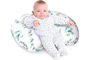Little Grape Land Nursing Pillow for Infants, Breastfeeding Pillows, Baby Support Pillow for Nursing, Bottle Feeding, Tummy Time with Machine Washable Cover & Breathable Filling (Green Leaves)