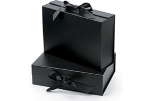 MOSTFUN 2 cajas de regalo con tapa, 26 x 19 x 8 cm, caja de regalo magnética con lazo, cajas de regalo plegables para bodas, cumpleaños, Navidad, aniversario (negro)