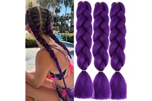 JOOCEEBABY Ciemnofioletowe sztuczne włosy do zaplatania, 61 cm, 3 opakowania, Easy Jumbo Braid, wstępnie rozciągnięte przedłużki do wplatania, warkocze, warkocze, przedłużki