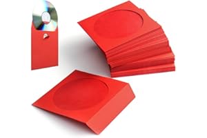 Flexzion CD Hüllen aus Papier, CD Papierhüllen mit Fenster - 100 Stück, Dicke Hülle für CD & DVD, Medienaufbewahrung, CD Schutzhüllen mit Lasche & Folienfenster, Farbe auf der Innen-/Außenseite, Rot