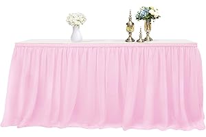 CHIGER Tulle Table Skirt High-end Gold Brim Mesh Fluffy 2 Yards Tutu Table Skirt For Party,Wedding,Birthday Party&Home Decoration (Pink, 6FT X 0.8M)