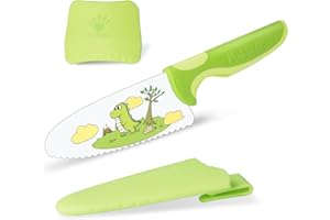 Kibbidea Kit Couteau Enfant, Couteau Cuisine Enfant, Dentelures Arrondies, Acier Inoxydable, Couteau Chef pour enfant de 3 ans et plus (Vert)