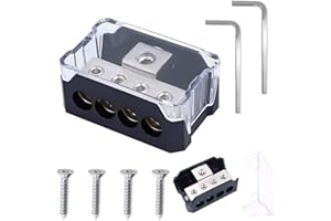 DAOKAI 4 Way Power Distributor, 1-0/2/4 Gauge In, 2-4/8 Gauge Out, Car Audio Circuit Breaker, Clip-In Mount, 4 Poles, Zinc Alloy, 2 Pcs