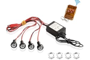 Yifengshun 4 en 1 LED Eagle Eye Lampe Stroboscopique Clignotant Avertissement Strobe Flash Lights pour 12V Voiture Moto Camions la Lumière jour DRL Télécommande Sans Fil-rouge+Bleu