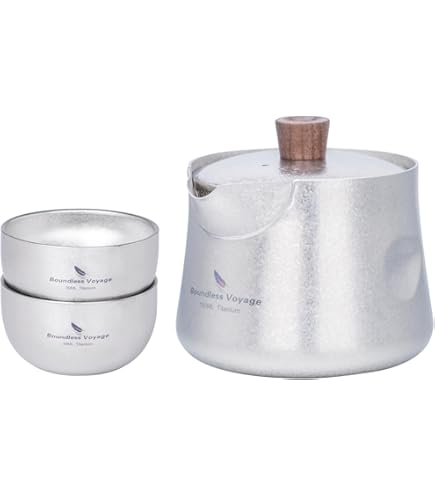 iBasingo Titanium Gaiwan Kung Fu Tea Cup and Saucer with Lid Chinese Traditional Tea Set Double Wall Durable Tea Bowl Tea Cup with Lid Lightweight Outdoor Camping Home Garden Metal Teapot