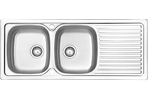 JASSFERRY Lavello Cucina Incasso in Acciaio Inox con 2 Vasche, Scolapiatti Reversibile Lavandino, 120 x 50 x 15 cm