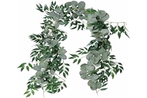 Anlising Guirnalda de eucalipto Artificial, 1,8M de Longitud, para Colgar, Hojas de Vid, para Bodas, Decorar el hogar, jardín, Color Verde