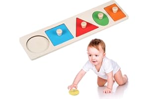 QESSUVNC Rompecabezas de madera con forma de clavija para bebé, rompecabezas de madera para niños pequeños, juguetes preescolares, rompecabezas de forma geométrica para niños pequeños