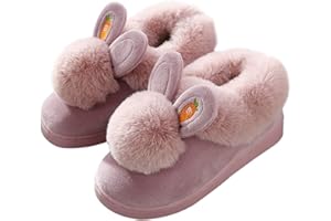 ANBI Girls Winter Slippers Ladies Cute Bunny Plush Slippers Women Rabbit Warm Ankle House Shoes