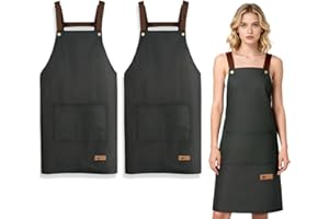 HUSHRICH 2Pcs Kitchen Apron Black, Adjustable Kitchen Chef Aprons with Pockets, Waterdrop Resistant Cooking Kitchen Chef Apron for Women Men Home Kitchen Butchers BBQ Restaurant