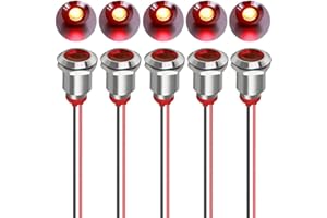 Gebildet 5pcs 12mm AC/DC 12-24V LED Metall Kontrollleuchte Wasserdichte Signallampe Pilot Dash Directional mit Draht(Rot)