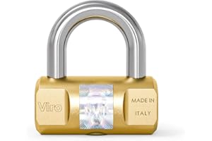 Viro | Lucchetto Cilindrico, Base 50 mm in Ottone Massiccio, Arco in Acciaio, Chiusura a Scatto, 2 Chiavi in Dotazione