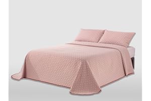 MANTAS MORA - Colcha Jacquard algodón Reciclado Combinado Tacto Natural Ligera y Transpirable diseño N14, 235x270cm, Rosa