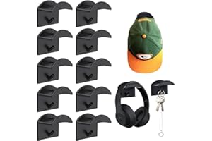 Pipihome Samoprzylepne haczyki na kapelusze do montażu ściennego, 10 sztuk wieszaków na kapelusze bez wiercenia, przyklejania, mocnego trzymania, wieszaki na ubrania, wieszaki na kapelusze (czarny)