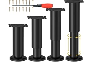 NCRGB 4 PCS Patas Pies Ajustables Pata de MeAjustable,Regulables con 16 Kit Destornillador y Tornillos,para Armarios Mesillas de Noche Camas Escritorios Cómoda Estantería (Negro, 18-32 cm)