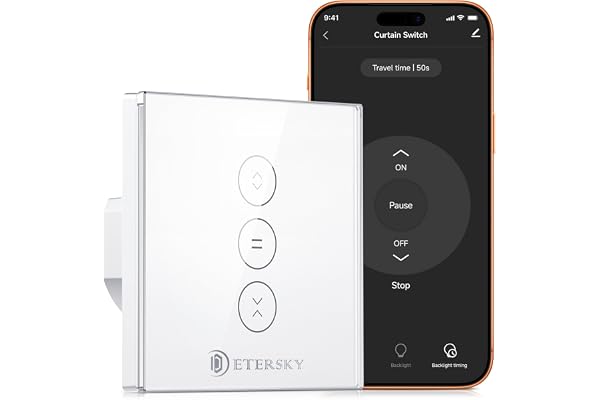 WiFi Interrupteur Volet Roulant Connecté, Etersky Interrupteur Mural de Rideau Compatible avec Alexa et Google Home, Interrupteur Mural Tactile, Timer et Partager【Besoin d'une Ligne Neutre】