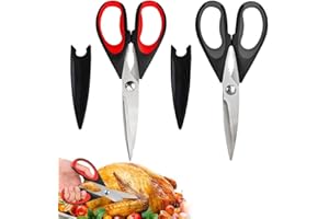 Xiedeai Heavy Duty Kitchen Scissors Ultra Sharp Blades and Soft Grip Stainless Steel Kitchen Shear with Cover Multipurpose Food Scissors for Cutting Meat Chicken Vegetable Fish Herbs Red+Black