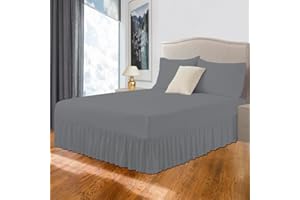 LIZZIE JACOBS Easy Care Plain Dyed Polycotton Valance Sheet Super Soft Shrinkage Fade Resistant Frilled Valance Bed Skirts Extra Deep Fitted Valance Bed Sheets (Grey, Double)