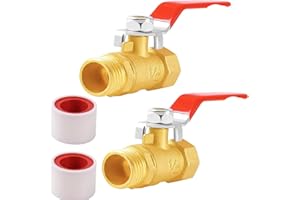 RMTCEG 2 Stück 1/2 zoll Kugelhahn aus Messing, Kugelventil mit 1/2 Zoll Männlich x Weiblich, Wasser Absperrhahn mit Fügelgriff Rot für Wasserleitungen/Wasserhahn