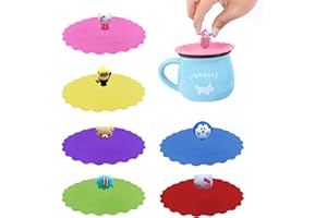 Yisscen 6 Piezas de Dibujos Animados Lindo Cubiertas de Silicona para Tazas, Food Grade Tapas de Copa de Vidrio de Bebida de Silicona para Bebidas de Copa de Vino de Café