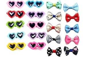 Carykon 20Pcs Dog Hair Clips Heart Sunglass Pet Hair Bows Alligator Hairpins Small Animal Hair Barrettes Pet Hair Accessories, Multicolor