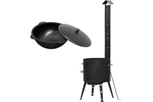 Uchag Ø36 Uchag 2 mm Acier Utschak avec cheminée Tuyau d'évacuation Utschag Four de camping 8 l Kazan Eben Kazan Cheminée Cuisine de champs Cuisine extérieure Four à ragoût canon à goulasch