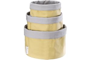 myHodo Juego de 3 Paneras de Pan de Tela (Varios Tamaños) 100% Algodón, Cesta de Mesa, Organizador Versátil para Baño, Cocina y Cambiador, Almacenamiento de Pan y Frutas, Diseño 2-en-1 (Amarillo)