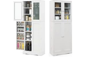 KOMFOTTEU Credenza da Cucina con Anta Multi-Stoccaggio, Mobile Cucina Dispensa con Dispositivo Antiribaltamento, Armadio di Stoccaggio, 60 x 31,5 x 161,5 cm, per Soggiorno, Sala da Pranzo (Bianco)