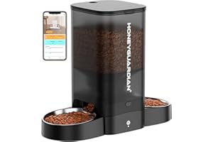 HoneyGuaridan Dual Automatic Cat Feeder APP Control, 2.4G WiFi Smart Pet Feeder for Remote Feeding, 5L Timed Cat Food Dispenser with Freshness & Clog-Free Function, Food Sensor for 2 Cats & Dogs