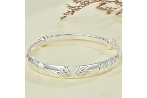 BVFRA Bracelet Jonc Argent Femme,Bracelets D'Amitié Plaqués Argent Sculpté Fleurs Épanouies Réglable Manchette Bracelet Chanceux Bijoux De Mode Cadeau pour Les Femmes Maman Petite Amie