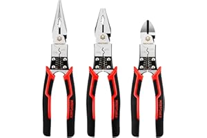 MAXPOWER 3-częściowy zestaw szczypiec: kombinerki, szczypce ze zwężonymi końcówkami, szczypce ukośne z funkcją ściągania izolacji, zaciskania, cięcia i polerowania