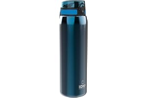 ‎ION8 ION8 1 Liter Leicht Edelstahl Trinkflasche, Nicht Isoliert, Auslaufsicher, Einhandöffnung, Sichere Verriegelung, Spülmaschinenfest, Klappdeckel, Tragegriff, Leicht zu Reinigen, Blau