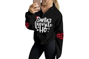 For G and PL Damen Weihnachten Stehkragen ohne Kapuze Sweatshirt 1/4 Zip Pullover Grau Schwarz S-XXL