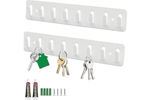 DGHOME 2 Pcs Key Hooks Self Adhesive, White Wall Mounted Key Rack with 8 Hooks, Wall Key Holder for Living Room,Hallway, Kitchen, Office (White 2 Pack)
