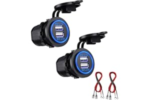 Kibon Rise USB 12V, Double Prise de Chargeur USB, avec Un Fil de 23,7 Pouces Convient aux Voitures 12 / 24V Le Bateau Motos pour Bateaux RV Truck Camper et Plus (2 PCS Blu-Ray)