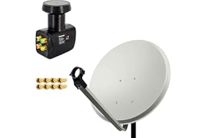 Premium X Satelliten-Komplettanlage 80cm Satellitenschüssel Stahl Hellgrau Satellitenantenne SAT Quad LNB 8X F-Stecker 4 Teilnehmer