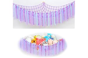 LIUCONGBD Toy Hammock for Stuffed Animal with Colorful Tassels, Hanging Plush Toy Storage Net Corner, Boho Soft Toy Organizer Holder for Nursery Playroom Kids Bedroom Decor (Purple)