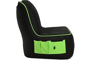 ‎BUBIBAG BuBiBag Gaming Sitzsack zum Zocken mit Anschluss zum Laden & Taschen, Halterung, Game Sessel für Kinder und Erwachsene, Beanbag Indoor und Outdoor - Dreambag (Neongrün)