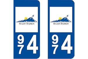 Bearn 974 Réunion Logo département région Autocollant Plaque immatriculation Auto Voiture Sticker, Couleur : Bleu, Angle : Arrondi