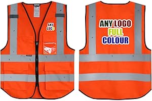 UNIGIFT Multi-Couleurs Logo personnalisé Orange Salzmann 3M. Gilet de Sécurité Haute Visibilité Gilet Multi Poches pour Téléphone, Carte d’identité Hi-Vis Gilet 3M Ruban Réfléchissant Haute visibilité