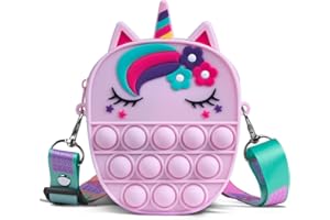 Pop Bolso It, Sichy Pop Bubble Push It Bolsa de Hombro, 2 en 1 Unicornio Juguete Antiestrés y Ansiolítico, Push Pop Bubble Bolso de Juguetes Sensoriales con Bandolera de Longitud Ajustable para Niños