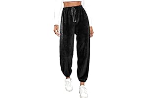 BiCophy Womens Plush Fuzzy Pajama Lounge Pants Winter Warm Soft Home Pjs Bottoms Drawstring Athletic Jogger Sweatpants High Waist Fluffy Fleece Women Fall Pants Sleepwear