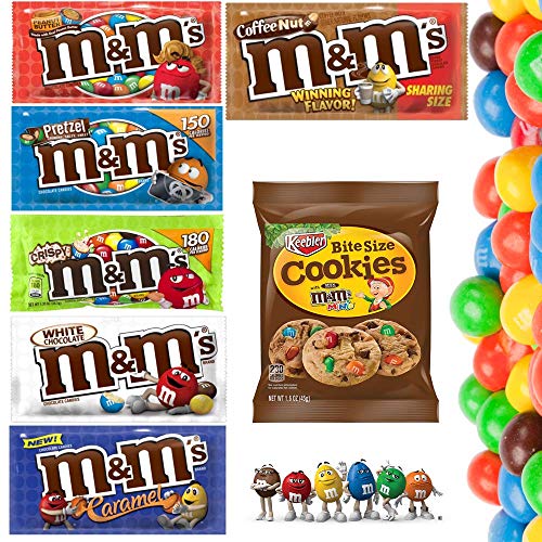 Sélection de M&M's Américains : 6 sachets à découvrir (Café & Cacahuète, Pretzel, Crispy, Chocolat Blanc, Caramel et Beurre de Cacahuète) + M&M's Cookie Bites