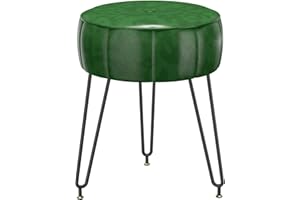 YMYNY Sgabello Rotondo, Stile Ottomano Zucca, Sgabello Cambio Scarpe Con Gambe In Metallo Regolabile 360 ° Superficie In Pelle Cerata Sedia Per Camera Da Letto, Soggiorno 32 x 32 x 44CM Verde HBD036GR