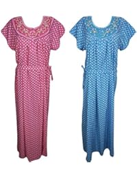 Indiatrendzs Women's Nighty Polka Dot Cotton Blend Nightwear With Tie Belt Combo Of 2 (Chest 48)