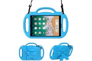 Surom Kids Case for iPad 9.7 2018/2017- Light Weight Shockproof Handle Stand Case Cover with Shoulder Strap Lanyard for iPad 9.7 2018/2017/iPad Air/iPad Air 2 - Blue