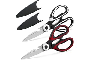 Kyraton Forbici da cucina affilate, 2 pezzi, acciaio inox, con coperchio, multiuso per carne, pollo, ossa, verdura, pollame, pesce, lavabili in lavastoviglie