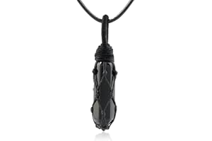 Divani Hexagonal Crystal Point Pendant Necklace for Unisex Wrapped Stone Wand Pendant with Adjustable Cord
